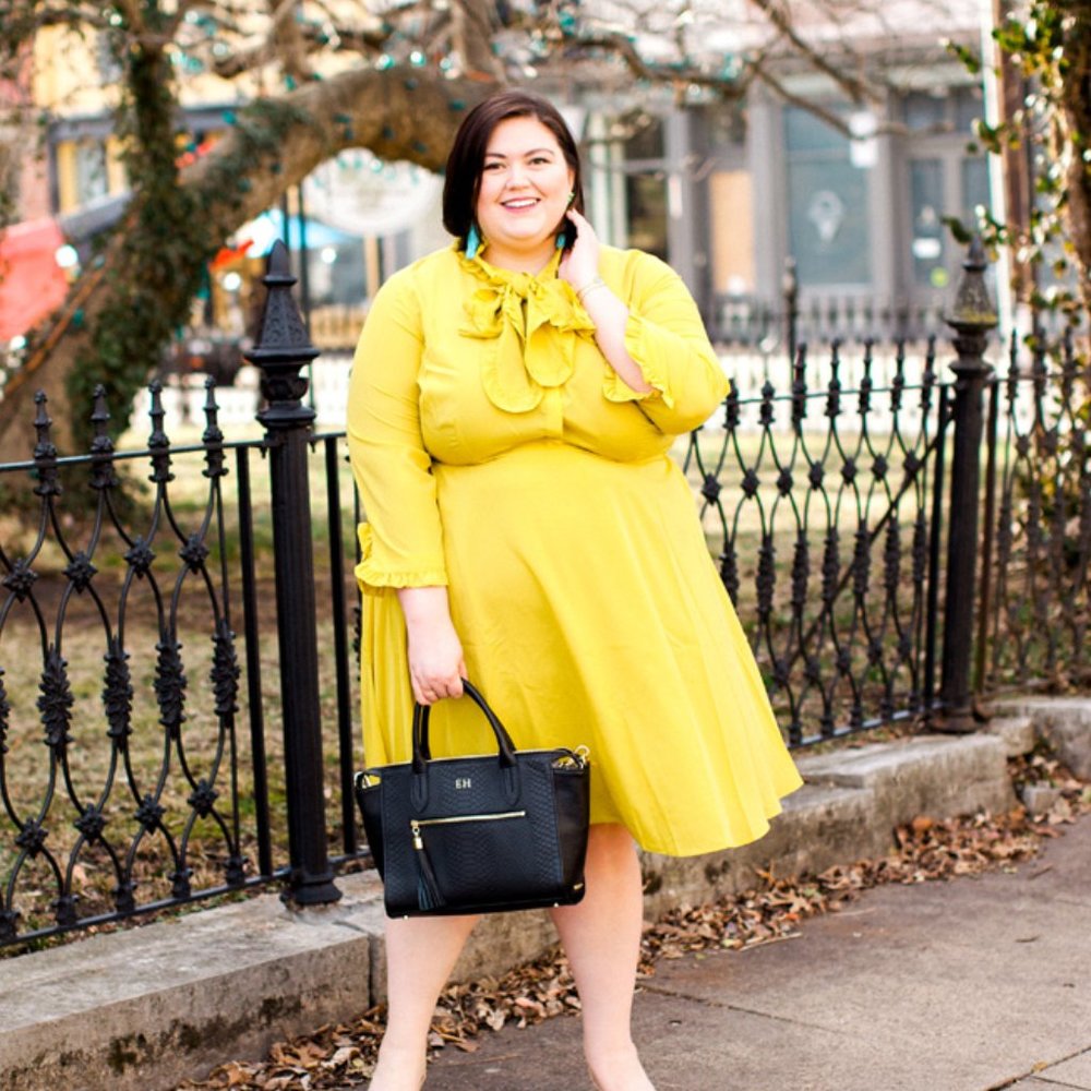 ELOQUII Bow Neck Fit and Flare in Marigold